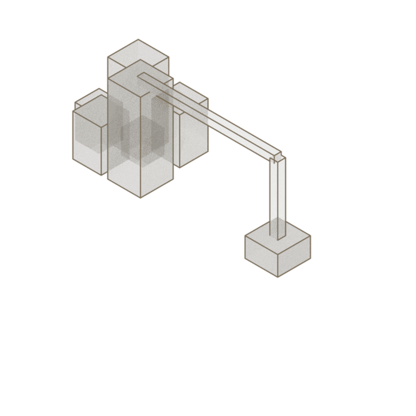 Wireframe illustration of a dense cluster of blocks bridged to a single small isolated block